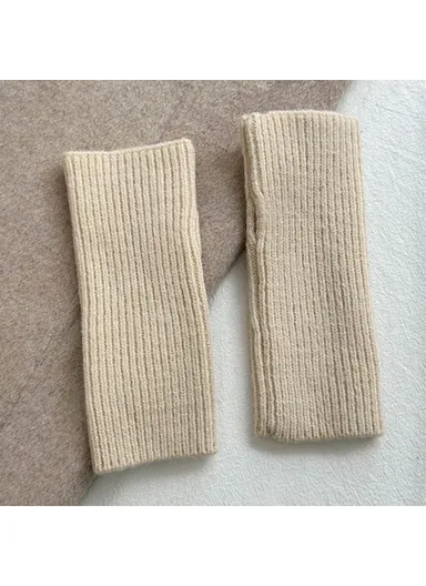 1 Pair Women Knitted Fingerless Gloves with Thumbholes Outdoor Wrist Warmers - Beige