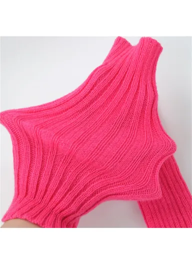 1 Pair 30cm Winter Fingerless Gloves Long Thermal Knitted Mittens Stretchy Arm Warmers - Pink
