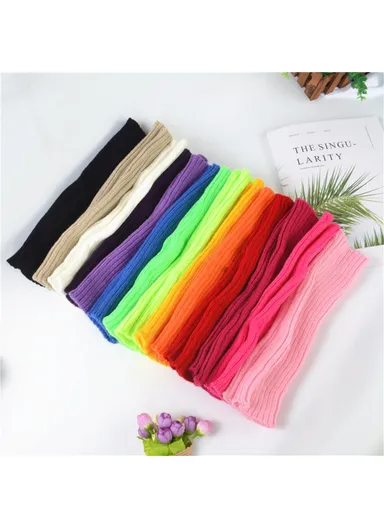 1 Pair 30cm Winter Fingerless Gloves Long Thermal Knitted Mittens Stretchy Arm Warmers - Rose