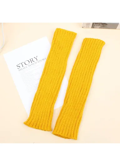 1 Pair 30cm Winter Fingerless Gloves Long Thermal Knitted Mittens Stretchy Arm Warmers - Ginger