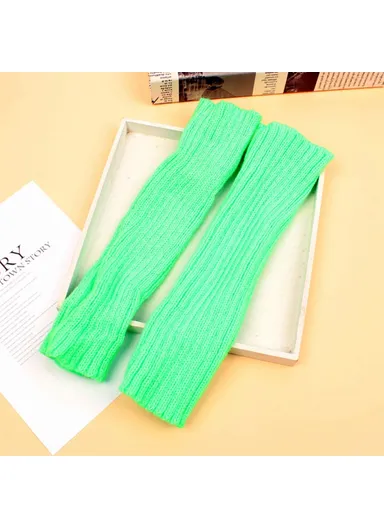 1 Pair 30cm Winter Fingerless Gloves Long Thermal Knitted Mittens Stretchy Arm Warmers - Green