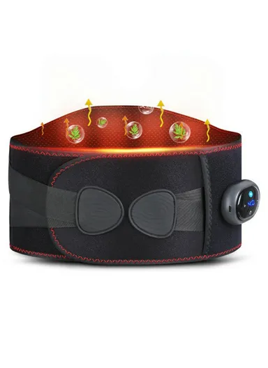 Graphene Heating Therapy Waist Belt Vibration Massage Cordless Electric Lumbar Support YF-FR069 - Black