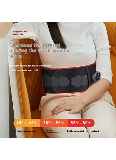 Graphene Heating Therapy Waist Belt Vibration Massage Cordless Electric Lumbar Support YF-FR069 - Black