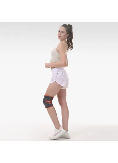 1Pc Sports Knee Pad Running Basketball Fitness Shock Absorption Knee Guard - Grey &amp; Red / S-M