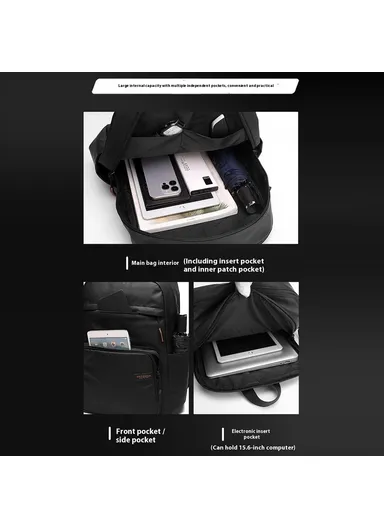   Business Commuter Backpack Men Large Capacity, Waterproof Laptop Bag Travel Rucksack - Black 3433