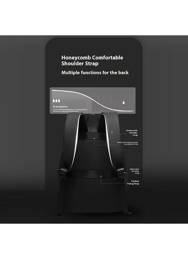   Business Commuter Backpack Men Large Capacity, Waterproof Laptop Bag Travel Rucksack - Black 3433