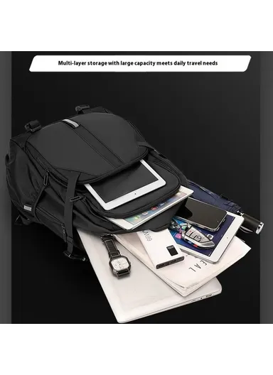 Men Large Capacity Backpack Commuter Laptop Bag Casual Business Rucksack - Black 1690-03