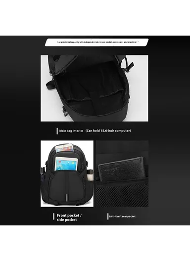 Men Large Capacity Backpack Commuter Laptop Bag Casual Business Rucksack - Black 1690-03