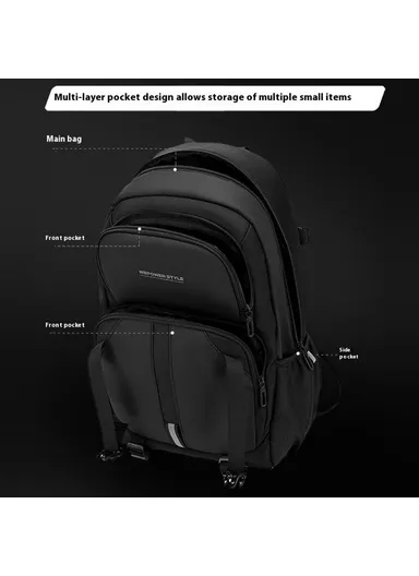 Men Large Capacity Backpack Commuter Laptop Bag Casual Business Rucksack - Grey 1690-03