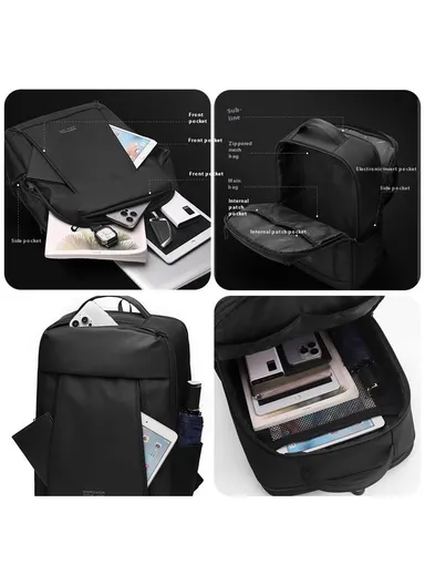 Business Backpack Men Laptop Daypack Large Capacity Travel &amp; School Bag - Black 1690-02