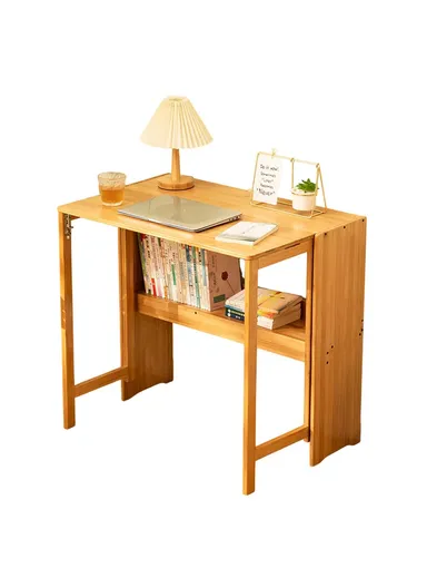 Foldable Study Desk, Portable Computer Table for Home Office Writing Workstation (W83 x D54 x H76)cm - Bamboo Color 