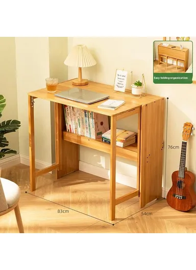 Foldable Study Desk, Portable Computer Table for Home Office Writing Workstation (W83 x D54 x H76)cm - Bamboo Color 