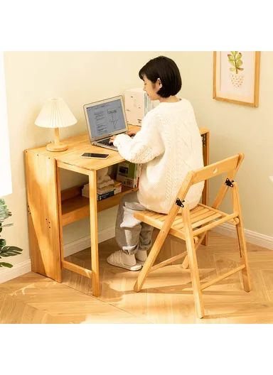 Foldable Study Desk, Portable Computer Table for Home Office Writing Workstation (W83 x D54 x H76)cm - Bamboo Color 