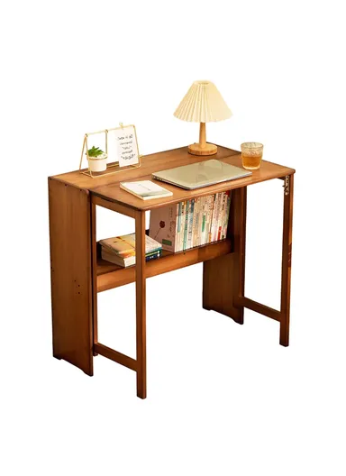 Foldable Study Desk, Portable Computer Table for Home Office Writing Workstation (W83 x D54 x H76)cm - Tawny Color 