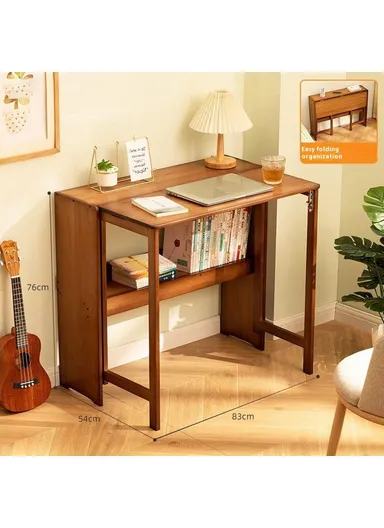Foldable Study Desk, Portable Computer Table for Home Office Writing Workstation (W83 x D54 x H76)cm - Tawny Color 