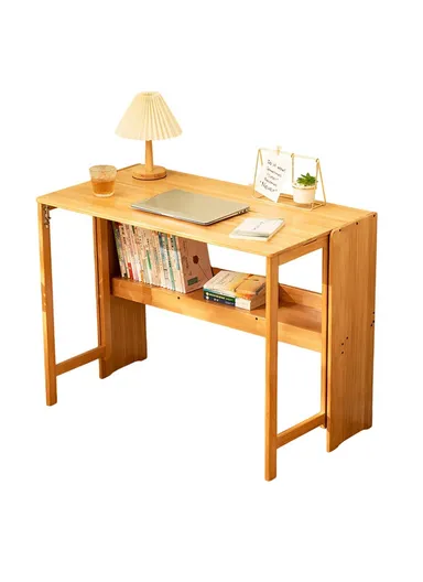 Foldable Study Desk, Portable Computer Table for Home Office Writing Workstation (W103 x D54 x H76)cm - Bamboo Color 