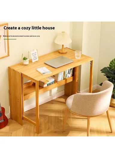 Foldable Study Desk, Portable Computer Table for Home Office Writing Workstation (W103 x D54 x H76)cm - Bamboo Color 