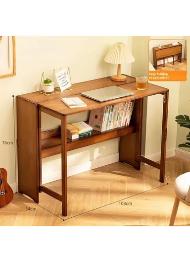 Foldable Study Desk, Portable Computer Table for Home Office Writing Workstation (W103 x D54 x H76)cm - Tawny Color 