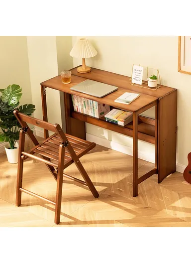 Foldable Study Desk, Portable Computer Table for Home Office Writing Workstation (W103 x D54 x H76)cm - Tawny Color 