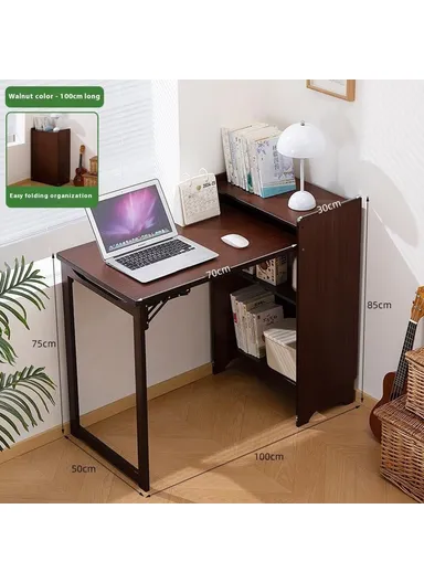 Foldable Bamboo Study Desk, Computer Table Easy Storage Home Office Workstation with Bookshelf (W100 x D50 x H85)cm