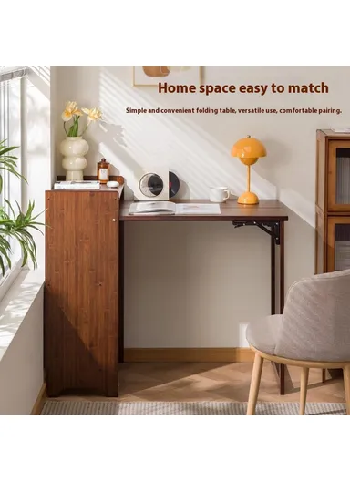 Foldable Bamboo Study Desk, Computer Table Easy Storage Home Office Workstation with Bookshelf (W100 x D50 x H85)cm