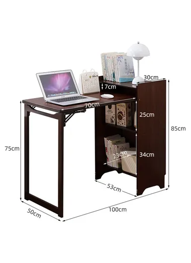 Foldable Bamboo Study Desk, Computer Table Easy Storage Home Office Workstation with Bookshelf (W100 x D50 x H85)cm
