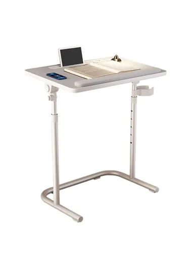 Adjustable Height Folding Laptop Desk, Portable Overbed Table Multifunction Workstation (W56 x D37 x H59-75)cm - Light Grey