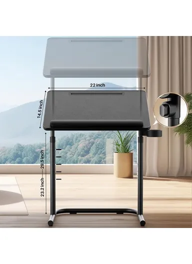 Adjustable Height Folding Laptop Desk, Portable Overbed Table Multifunction Workstation (W56 x D37 x H59-75)cm - Light Grey