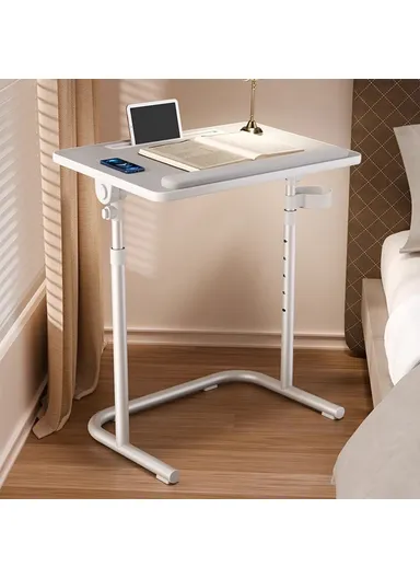 Adjustable Height Folding Laptop Desk, Portable Overbed Table Multifunction Workstation (W56 x D37 x H59-75)cm - Light Grey