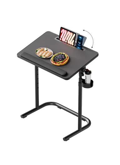 Adjustable Height Folding Laptop Desk, Portable Overbed Table Multifunction Workstation (W56 x D37 x H59-75)cm - Light Grey