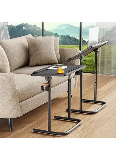 Adjustable Height Folding Laptop Desk, Portable Overbed Table Multifunction Workstation (W56 x D37 x H59-75)cm - Light Grey