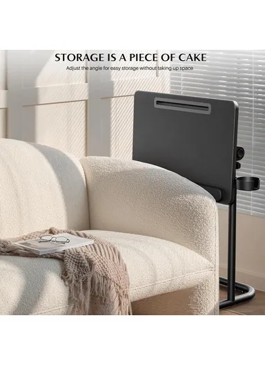 Adjustable Height Folding Laptop Desk, Portable Overbed Table Multifunction Workstation (W56 x D37 x H59-75)cm - Light Grey