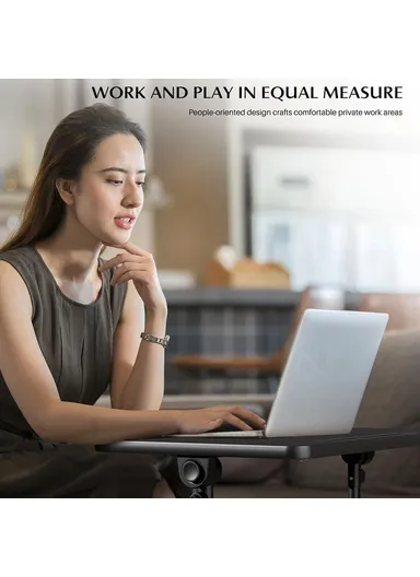 Adjustable Height Folding Laptop Desk, Portable Overbed Table Multifunction Workstation (W56 x D37 x H59-75)cm - Light Grey