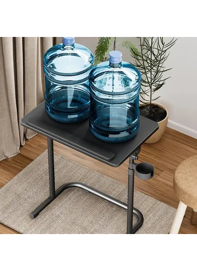 Adjustable Height Folding Laptop Desk, Portable Overbed Table Multifunction Workstation (W56 x D37 x H59-75)cm - Light Grey