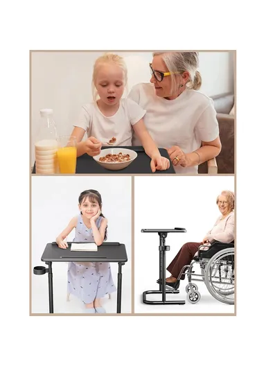 Adjustable Height Folding Laptop Desk, Portable Overbed Table Multifunction Workstation (W56 x D37 x H59-75)cm - Light Grey