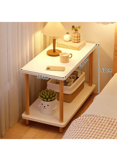 2-Layer Narrow Bedside Table for Living Room Bedroom Minimalist Storage Shelf G08 (W60 x D30 x H53)cm