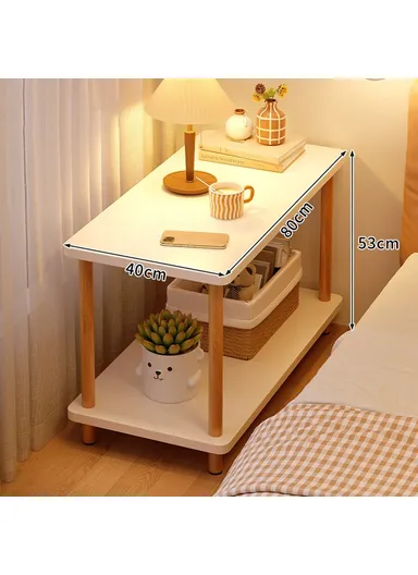 2-Layer Narrow Bedside Table for Living Room Bedroom Minimalist Storage Shelf G08 (W80 x D40 x H53)cm