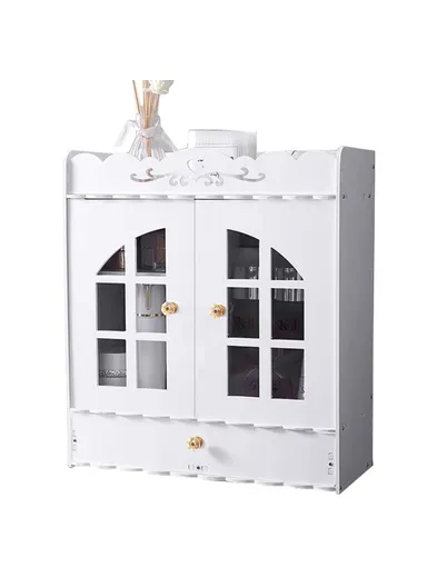 Wood-Plastic Board Multi-Tier Bathroom, Organizer No Drill Wall Mounted Cosmetic &amp; Skincare Storage Cabinet