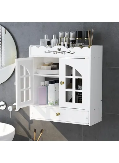 Wood-Plastic Board Multi-Tier Bathroom, Organizer No Drill Wall Mounted Cosmetic &amp; Skincare Storage Cabinet