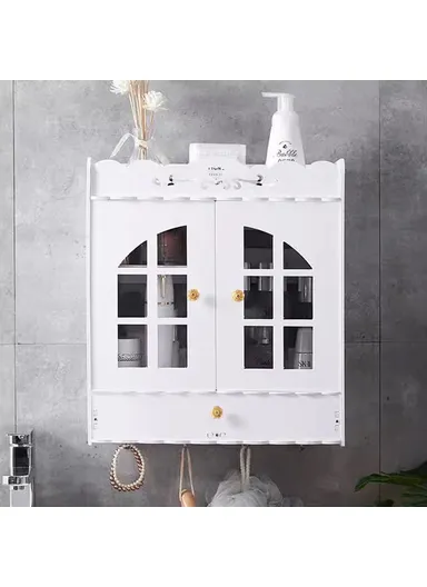 Wood-Plastic Board Multi-Tier Bathroom, Organizer No Drill Wall Mounted Cosmetic &amp; Skincare Storage Cabinet