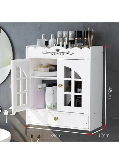 Wood-Plastic Board Multi-Tier Bathroom, Organizer No Drill Wall Mounted Cosmetic &amp; Skincare Storage Cabinet