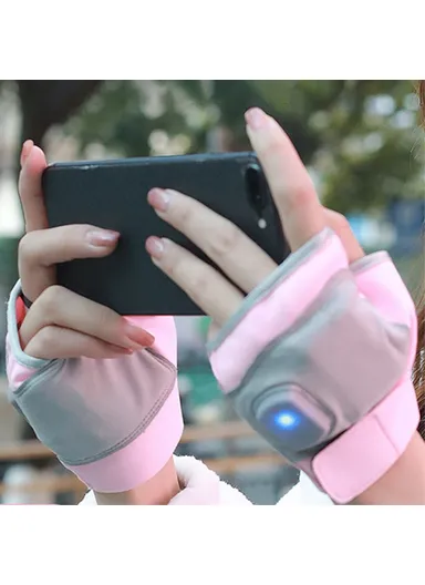 1Pair USB Hand Warmer Gloves Temperature Control Warm Hand, Warmer Electric Heating Gloves for Skiing, Riding, Hiking - Pink