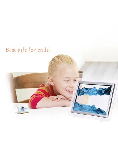 5-inch Flowing Sand Landscape Painting 3D Glass Moving Sand Art Painting Ornament Liquid Hourglass Home Decor - Black / White / Blue