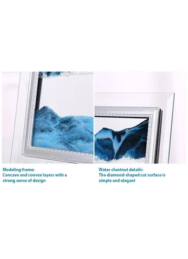 5-inch Flowing Sand Landscape Painting 3D Glass Moving Sand Art Painting Ornament Liquid Hourglass Home Decor - Black / White / Blue
