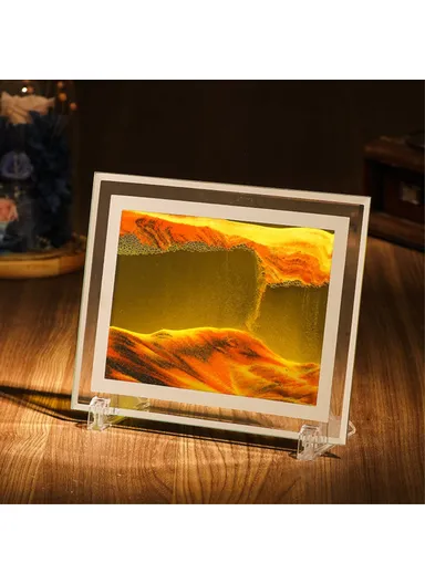 5-inch Flowing Sand Landscape Painting 3D Glass Moving Sand Art Painting Ornament Liquid Hourglass Home Decor - Black / White / Orange / Yellow