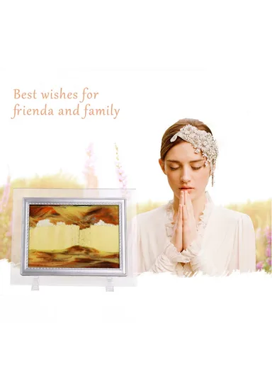 5-inch Flowing Sand Landscape Painting 3D Glass Moving Sand Art Painting Ornament Liquid Hourglass Home Decor - Black / White / Orange / Yellow