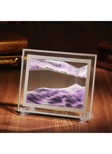 5-inch Flowing Sand Landscape Painting 3D Glass Moving Sand Art Painting Ornament Liquid Hourglass Home Decor - Black / White / Purple