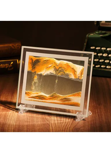 5-inch Flowing Sand Landscape Painting 3D Glass Moving Sand Art Painting Ornament Liquid Hourglass Home Decor - Black / White / Yellow / Orange