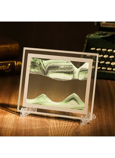5-inch Flowing Sand Landscape Painting 3D Glass Moving Sand Art Painting Ornament Liquid Hourglass Home Decor - Black / White / Green