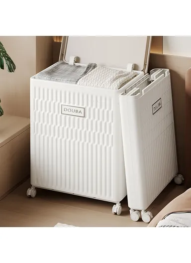 Foldable Clothes Storage Box with Wheels Large Capacity Plastic Laundry Basket Quilt Organizer